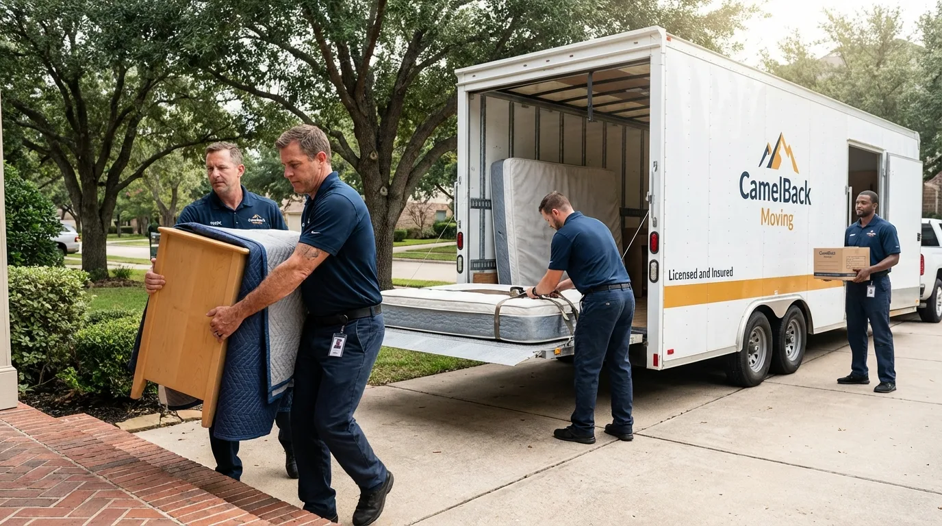 Crew loading residential truck for cross-state move from Navarre, OH