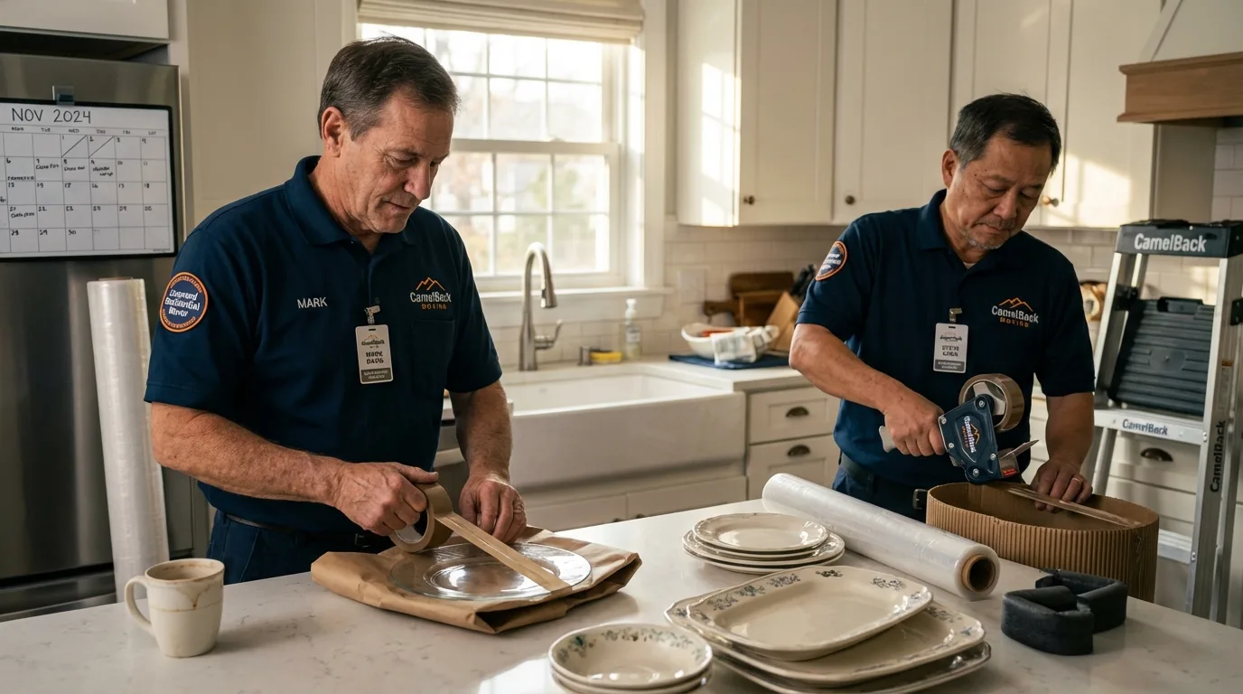 Professional crew packing kitchen dishware in Navarre, OH